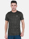 Mens Polyester Blend Olive Self Design Round Neck T-Shirt