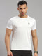 Men Polyester Blend White Self Design Round Neck T-Shirt