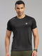 Men Polyester Blend Black Self Design Round Neck T-Shirt
