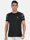 Mens Polyester Blend Black Self Design Round Neck T-Shirt
