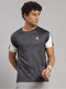Men Polyester Blend Grey Self Design T-Shirt