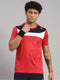 Men Polyester Blend Red Self Design T-Shirt