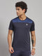 Men Polyester Blend Navy Blue Solid T-Shirt