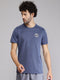 Mens Polyester Blend Blue Printed Round Neck T-Shirt