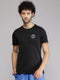 Mens Polyester Blend Black Printed Round Neck T-Shirt