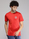 Mens Polyester Blend Red Self Design Round Neck T-Shirt