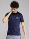 Men Polyester Blend Blue Self Design Round Neck T-Shirt