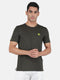 Mens Polyester Blend Olive Self Design Round Neck T-Shirt