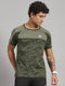 Men Polyester Blend Olive Self Design T-Shirt