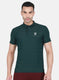 Men Olive Self Design Collar Half Sleeve T-Shirt