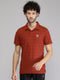 Men Polyester Blend Rust Self Design Collar T-Shirt