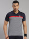Men Polyester Blend White Striped Collar T-Shirt