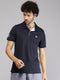 Mens Polyester Blend Navy Blue Self Design Collar T-Shirt