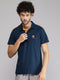 Mens Polyester Blend Teal Solid Collar T-Shirt