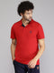 Mens Polyester Blend Red Solid Collar T-Shirt