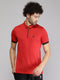 Men Polyester Blend Red Solid Collar T-Shirt