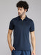 Men Polyester Blend Navy Blue Solid Collar T-Shirt