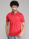 Mens Polyester Blend Red Self Design Collar T-Shirt