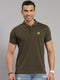 Men Cotton Blend Olive Solid Collar T-Shirt