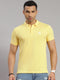 Men Cotton Blend Yellow Solid Collar T-Shirt