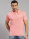 Men Cotton Blend Pink Solid Collar T-Shirt