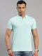 Men Cotton Blend Sea Blue Solid Collar T-Shirt
