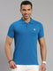 Men Cotton Blend Turquoise Blue Solid Collar T-Shirt