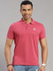 Men Cotton Blend Rose Solid Collar T-Shirt