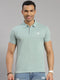 Men Cotton Blend Sea Green Solid Collar T-Shirt