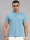 Men Cotton Blend Blue Solid Collar T-Shirt