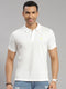 Men Cotton Blend Off White Solid Collar T-Shirt