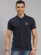 Men Cotton Blend Navy Blue Solid Collar T-Shirt