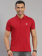 Men Cotton Blend Maroon Solid Collar T-Shirt