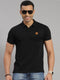 Men Cotton Blend Black Solid Collar T-Shirt