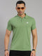Men Cotton Blend Green Solid Collar T-Shirt