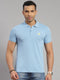 Men Cotton Blend Sky Blue Solid Collar T-Shirt