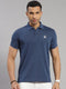 Men Cotton Blend Blue Melange Solid Collar T-Shirt