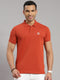Men Cotton Blend Rust Solid Collar T-Shirt