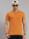 Men Cotton Blend Camel Brown Self Design Collar T-Shirt
