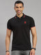 Men Cotton Blend Black Self Design Collar T-Shirt