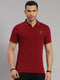 Men Cotton Blend Burgundy Self Design Collar T-Shirt