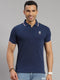 Men Cotton Blend Blue Self Design Collar T-Shirt