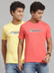 Men Cotton Blend Yellow/Coral Printed T-Shirt 2 Pc Set