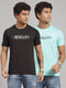 Men Cotton Blend Sea Green/Black Printed T-Shirt 2 Pc Set