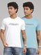 Men Cotton Blend Blue/White Printed T-Shirt 2 Pc Set