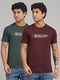 Men Cotton Blend Green/Burgundy Printed T-Shirt 2 Pc Set