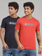 Men Cotton Blend Rust/Navy Printed T-Shirt 2 Pc Set