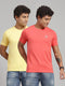 Men Cotton Blend Yellow/Coral Solid T-Shirt 2 Pc Set