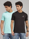 Men Cotton Blend Sea Green/Black Solid T-Shirt 2 Pc Set