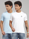 Men Cotton Blend Blue/White Solid T-Shirt 2 Pc Set